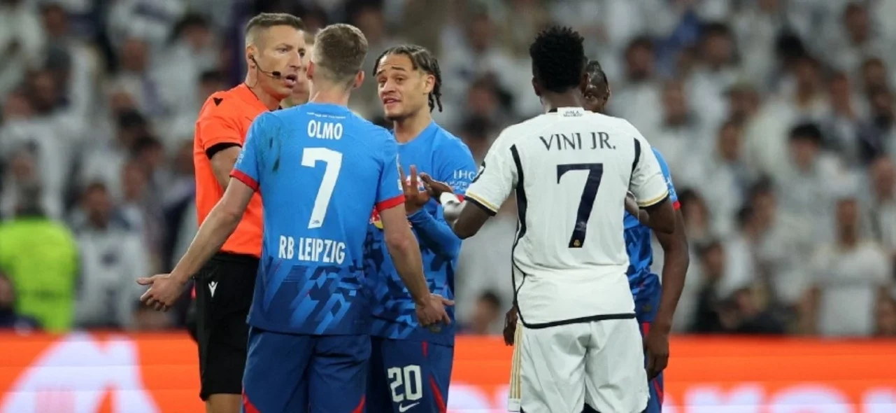 La pulla de Leipzig a Real Madrid con falta de Vinicius Jr a Orban. / Foto: AFP.