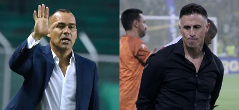 Rafael Dudamel, DT de Bucaramanga, y Pablo Peirano, DT de Santa Fe - VizzorImage