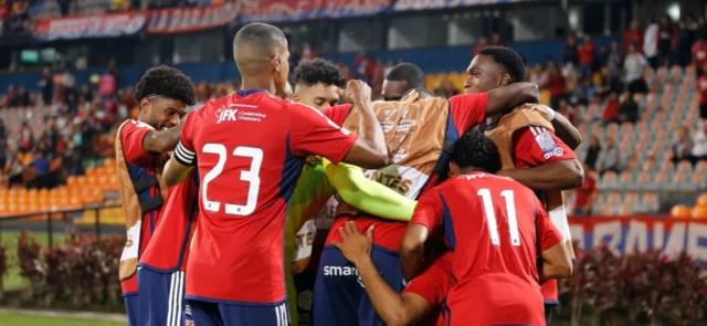 Jugadores de DIM celebrando un gol en el Atanasio Giradot / VizzorImage / Donaldo Zuluaga