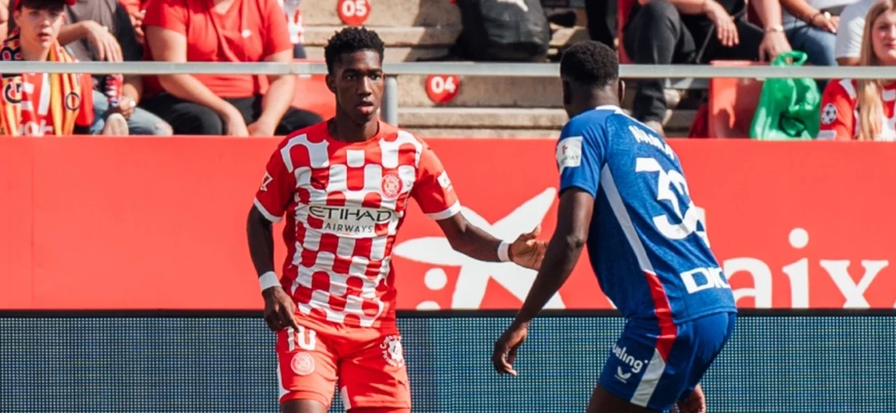 Asprilla conquistó su primera anotación en el fútbol de España - X: @GironaFC Yaser Asprilla marcó gol con Girona - X: @GironaFC