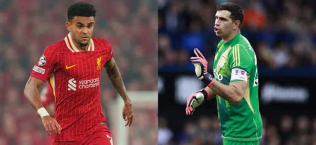 Luis Díaz y Emiliano Martínez tuvieron un fuerte cruce en el juego por Premier League / AFP