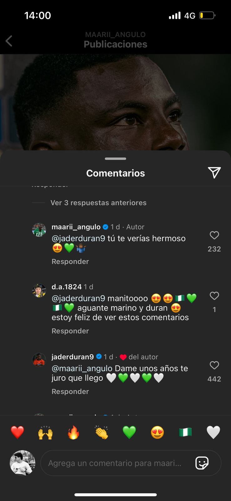 Mensajes de Marino y Durán en Instagram