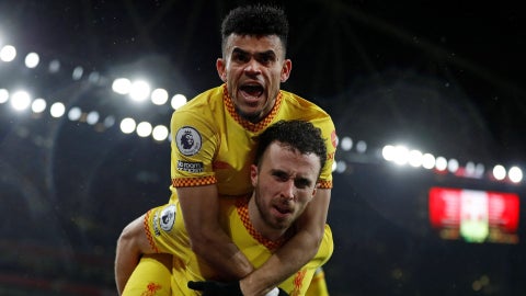 Luis Diaz junto a Diogo Jota en Liverpool - AFP