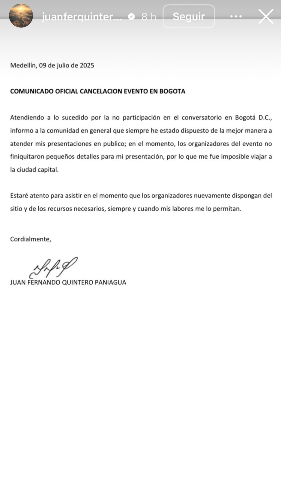 Comunicado Juanfer