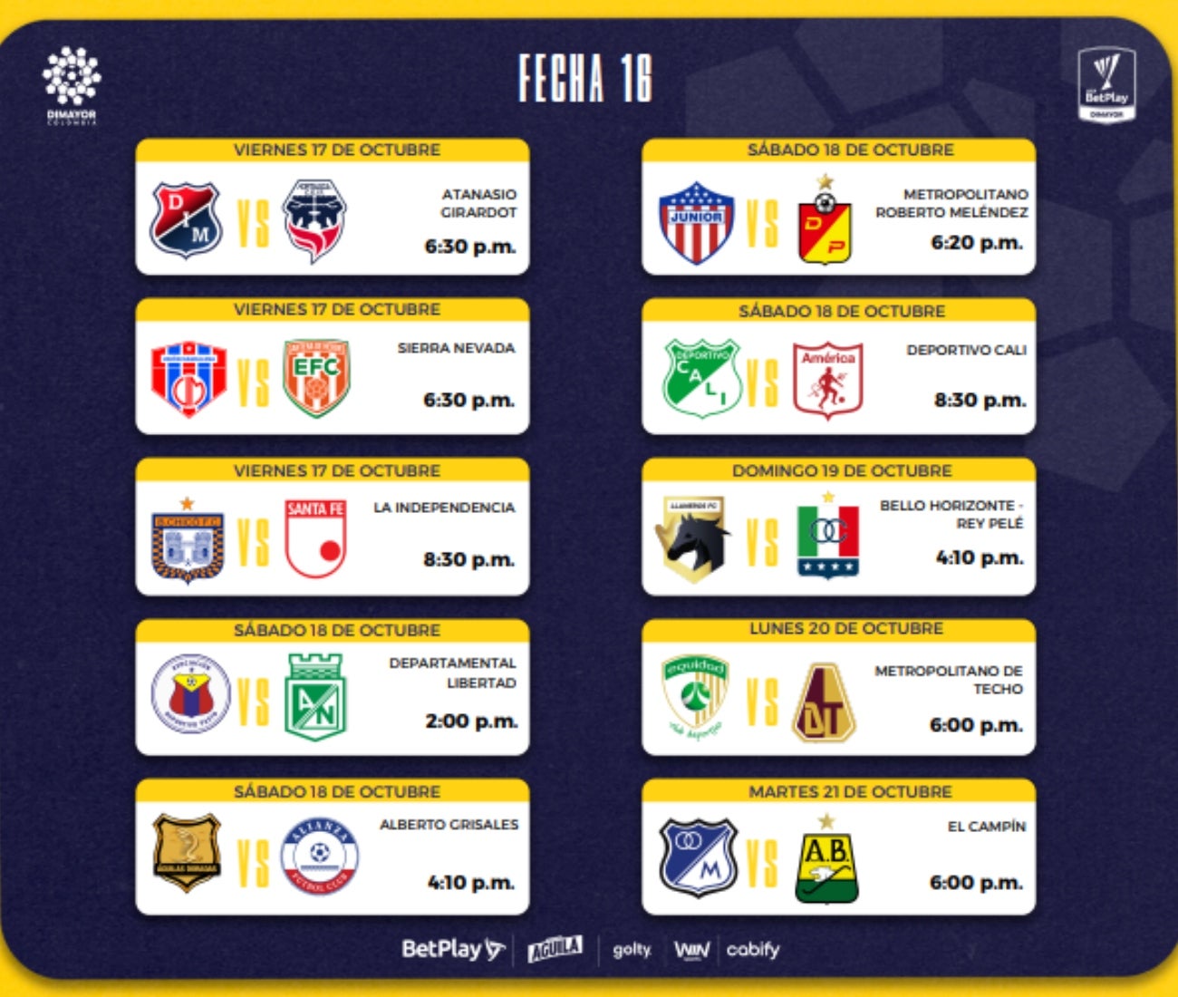 Nueva programación de la fecha 16 en la Liga BetPlay - VizzorImage