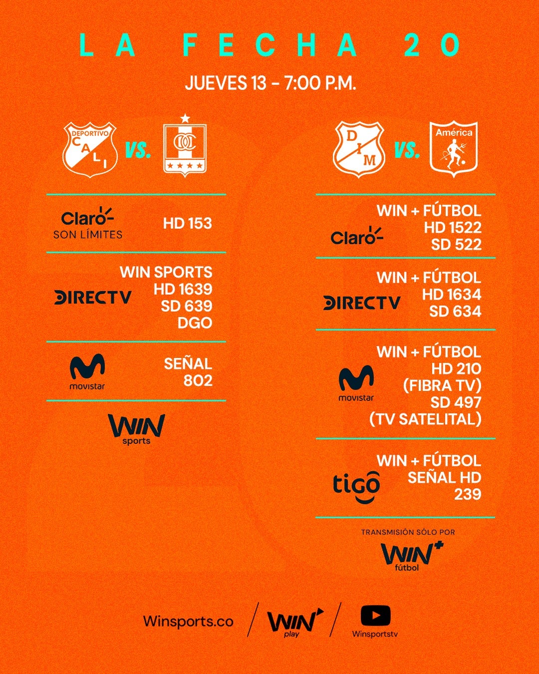 Conoce el cabeloperador en el que podrás ver la fecha 20 - Win Sports