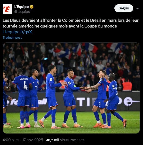 L'Equipe revela que Francia se enfrentaría a Colombia - X