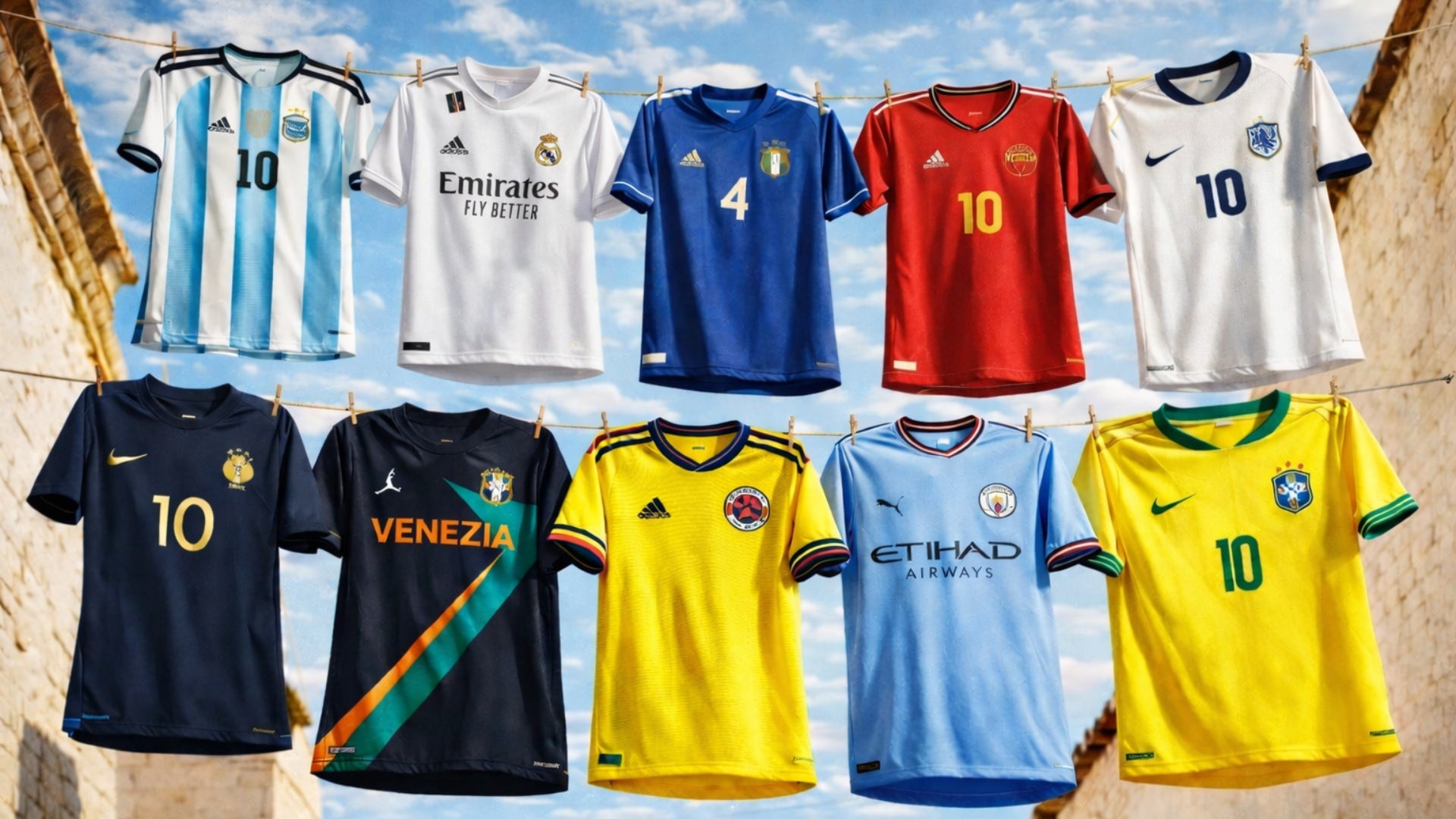 Camisetas de fútbol colgadas - IA