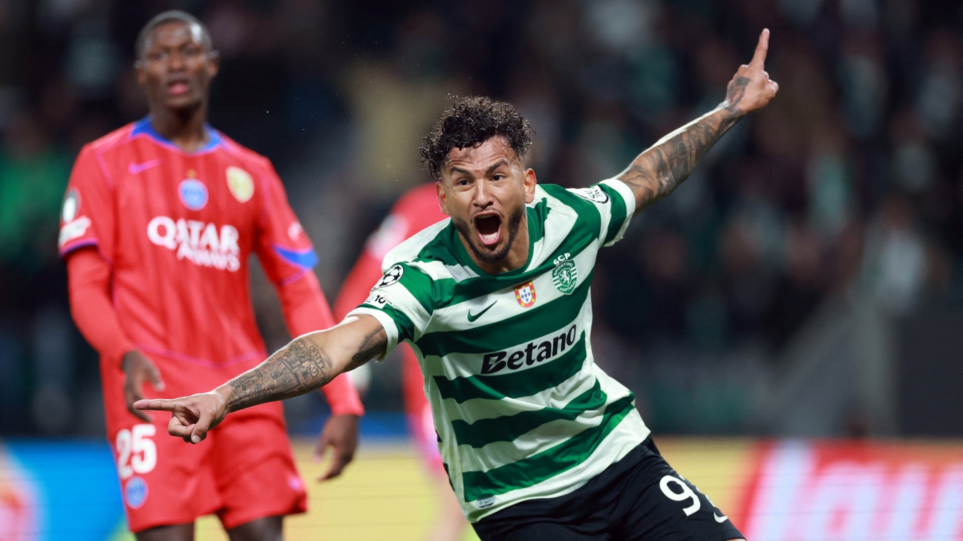 Luis Javier Suarez marco doblete en PSG 1-2 Sporting CP en Champions - AFP