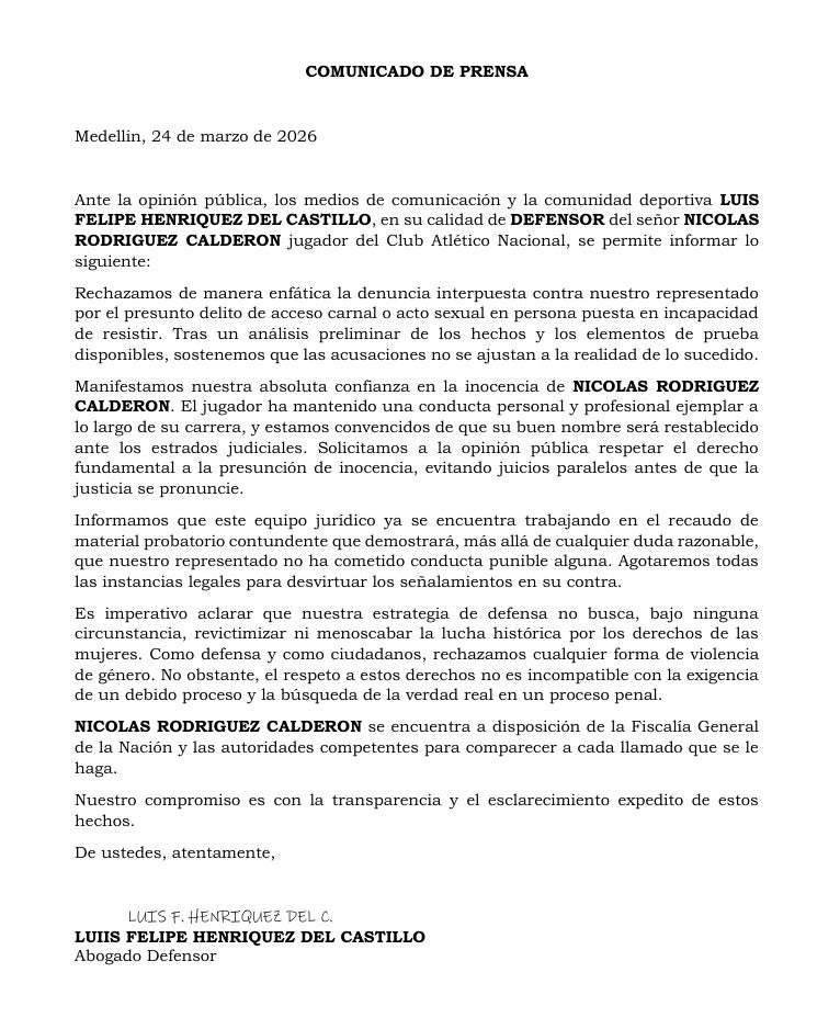 Comunicado oficial: Nicolás Rodríguez señala ser inocente ante grave denuncia de abuso