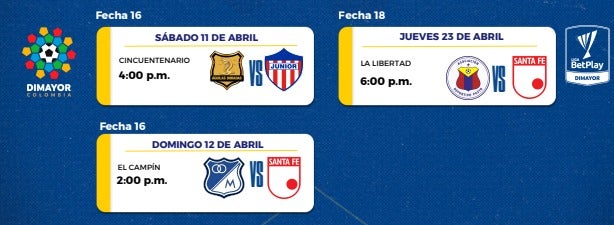 Junior y Santa Fe tienen nuevas reprogramaciones en Liga BetPlay - Dimayor