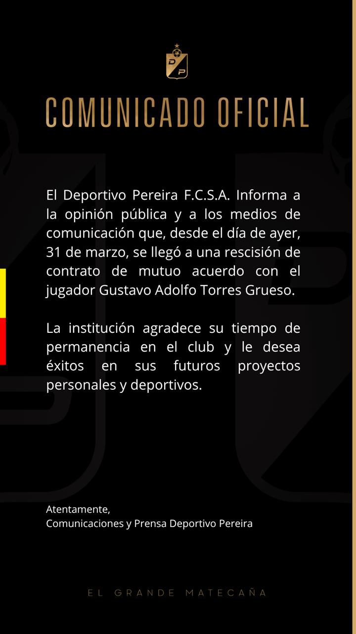 Gustavo Torres no continúa en Deportivo Pereira