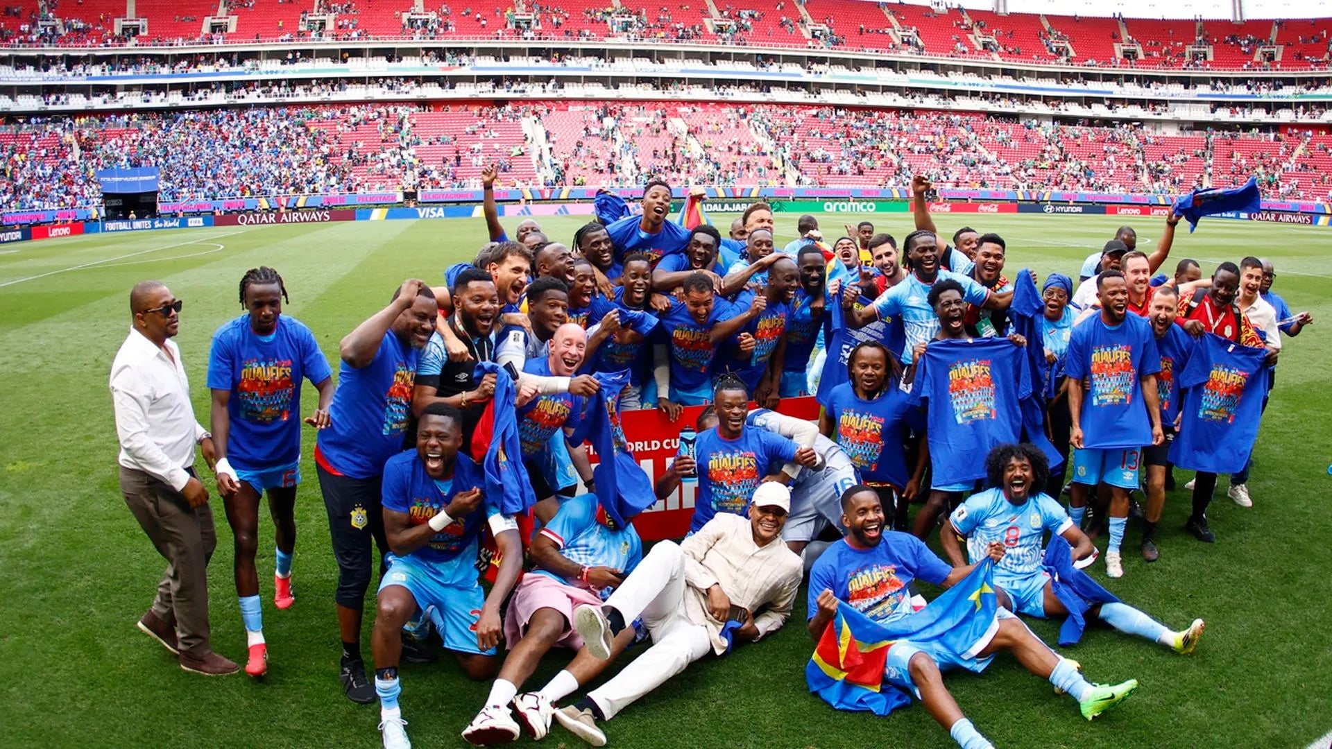 Jugadores de RD Congo tras eliminar a Jamaica