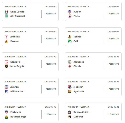 Calendario de la fecha 19 en la Liga BetPlay 2026-1 - Win Sports