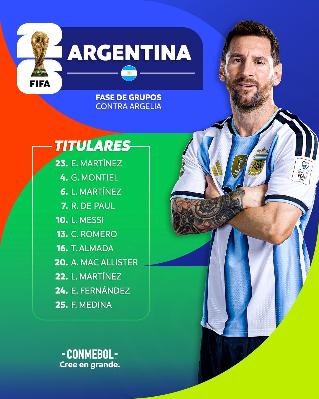 Titular de la selección Argentina para debutar ante Argelia - Conmebol
