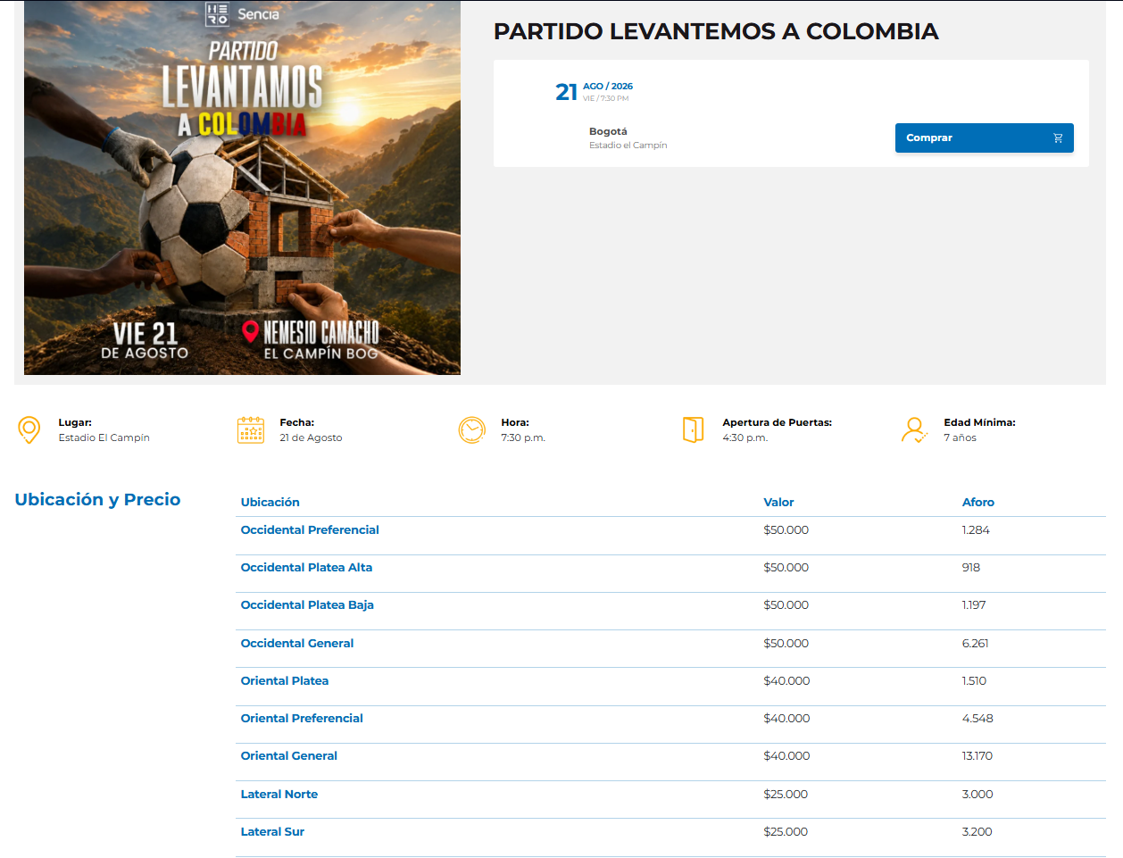 Boletería Levantemos a Colombia